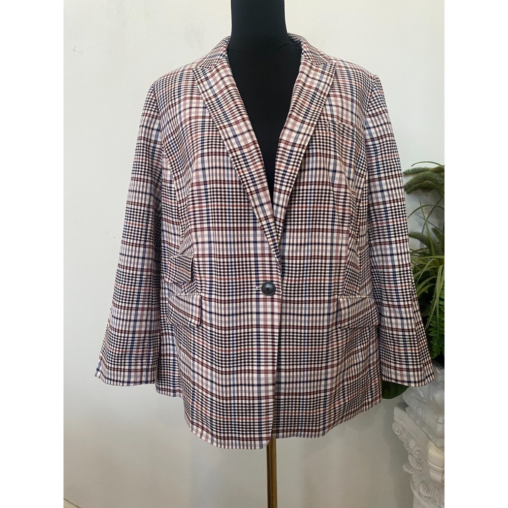 NWT Talbots Women's Multicolor Cotton Blend Plaid Blazer Jacket‎ Size 16WP, $209